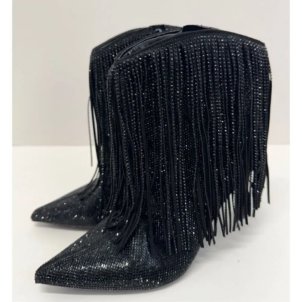 INC Boots Size 5.5 Black Western Ankle‎ Booties Pointed Toe Evening Shoes NEW